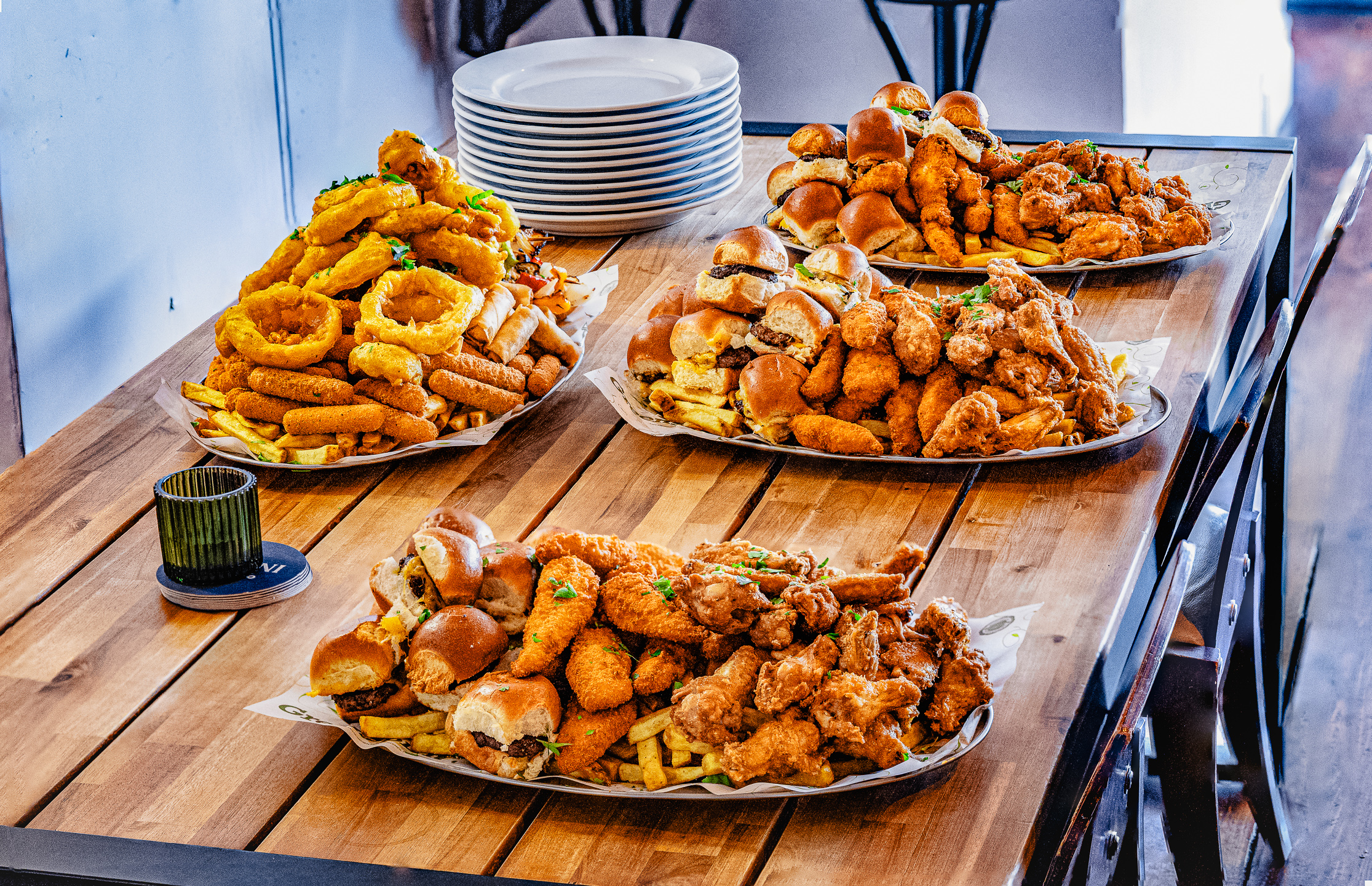 The Walters party platter: sliders, goujons and wings