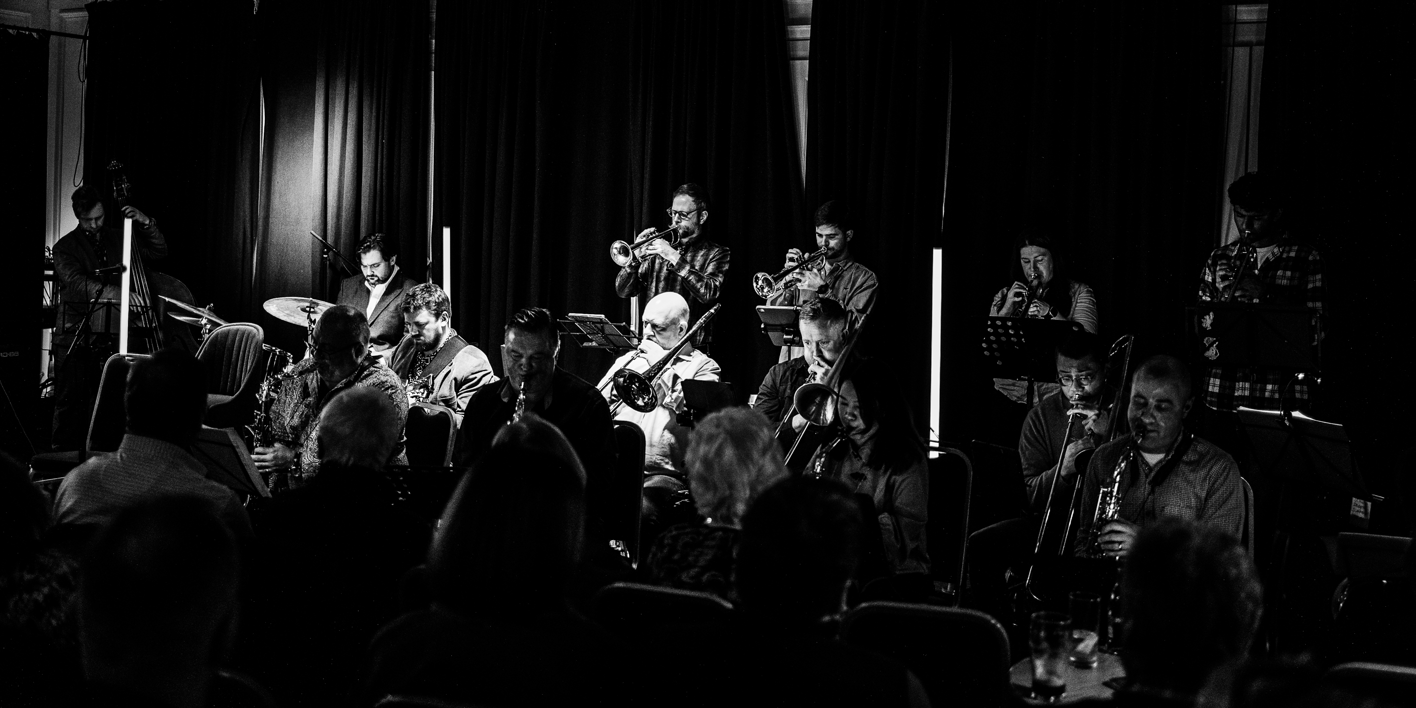 The Genuine Jazz Orchestra performing upstairs